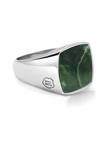 Nialaya Men's Ring Men's Silver Signet Ring with Green Jade